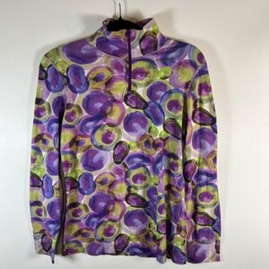 Neve Womens Medium Watercolor Print Quarter Zip Long Sleeve Top 100% cotton